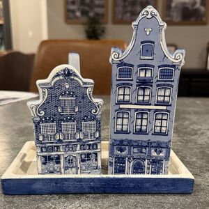 Blue Ceramic Dutch House Set